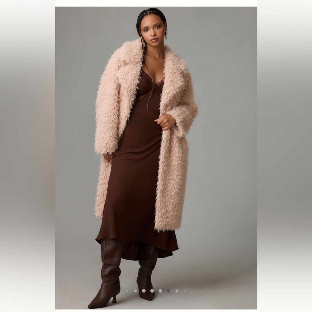 🧸NWT By Anthropologie Faux Fur Shaggy Teddy Duster Coat Jacket Peach Pink🧸 - Picture 7 of 11